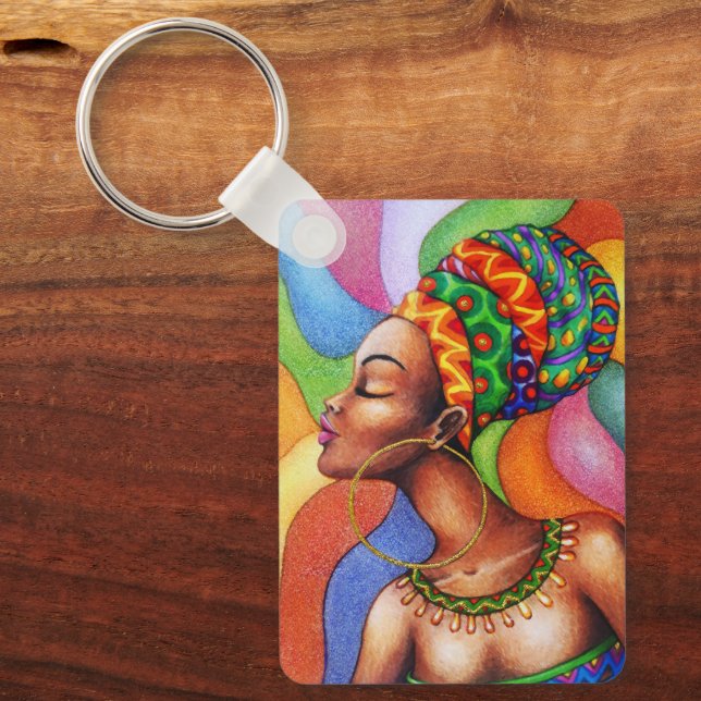 Porte-clés Femme africaine avec cire tissu traditionnel (Recto)