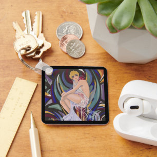Porte-clés Femme Art déco vintage avec des rapaces par S. Cho