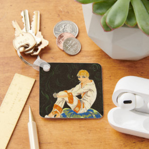 Porte-clés Femme Art Déco Vintage, Fumant par S. Chompre