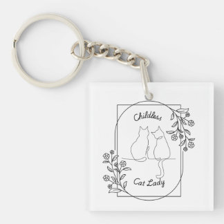 Porte-clés Femme au chat sans enfant