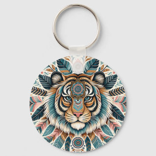 Porte-clés Femme aux plumes de tigre mandala bohème
