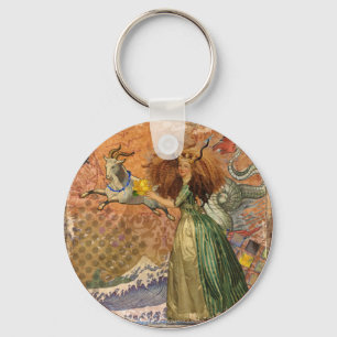 Porte-clés Femme Capricorne peinture astrologique du zodiaque