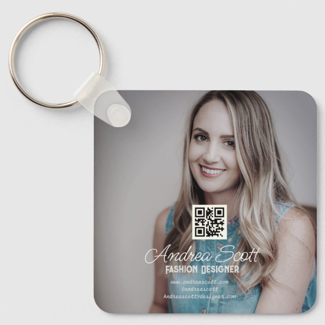 Porte-clés Femme chef d'entreprise ajouter nom photo q r code (Recto)