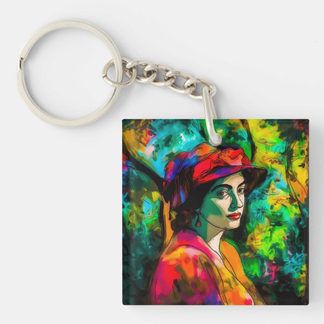Porte-clés Femme en Casquette rouge (Devant)