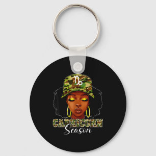 Porte-clés Femme noire de saison Capricorne avec un chapeau d