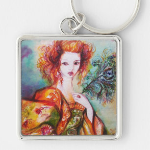 PORTE-CLÉS FEMME ROMANTIQUE AVEC PEACOCK FEACOCK