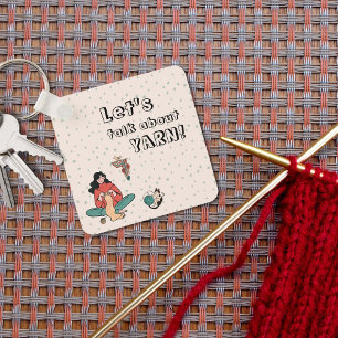 Porte-clés Femme tricot chat parlons de citation de fil