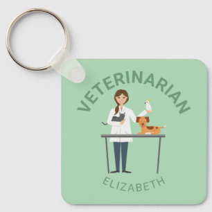 Porte-clés Femme Vétérinaire Avec Animaux Et Votre Propre Nom