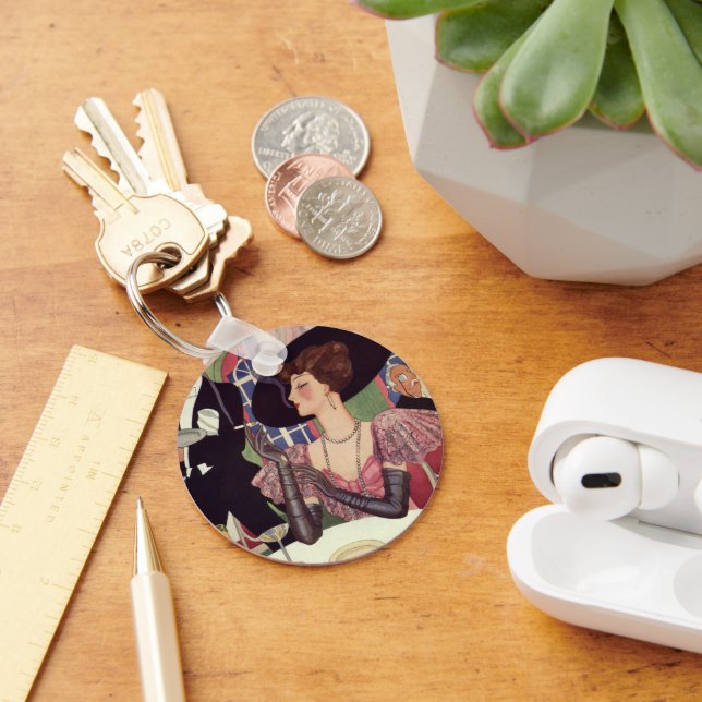 Porte-clés Femme vintage Fumer Cigarette Boire Champagne (Bureau)