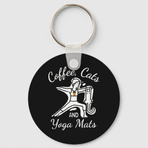 Porte-clés Femmes Café Chats Et Tapis De Yoga - Nom Drôle