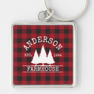 Porte-clés Ferme Red Buffalo Plaid Nom de famille