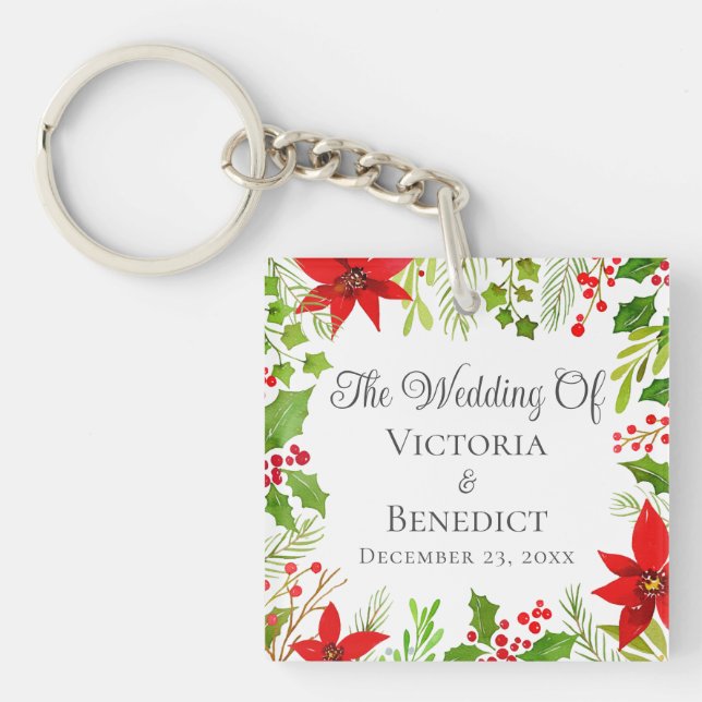 Porte-clés Festif Mariage de Noël Floral Personnalisé (Devant)