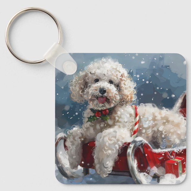 Porte-clés Festive de Noël du chien de caniche (Recto)