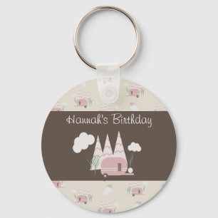 Porte-clés Fête d'anniversaire de camping en camping-car rose