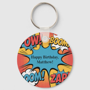 Porte-clés Fête d'anniversaire de garçon en bande dessinée de