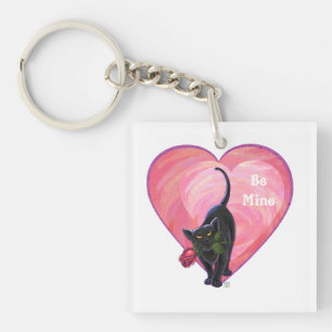 Porte-clés Fête de la Saint-Valentin au chat noir