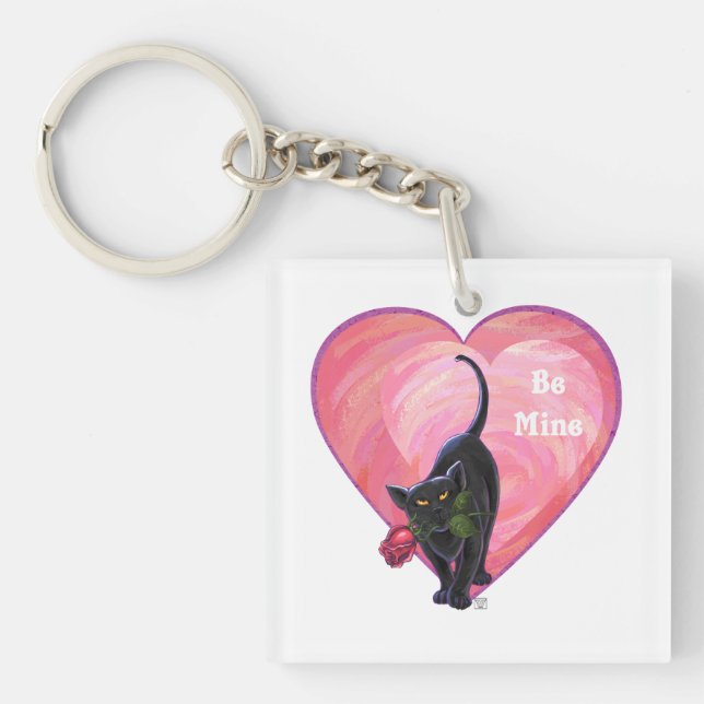 Porte-clés Fête de la Saint-Valentin au chat noir (Devant)