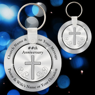 Porte-clés Fête de l'Eglise personnalisée en argent et blanc