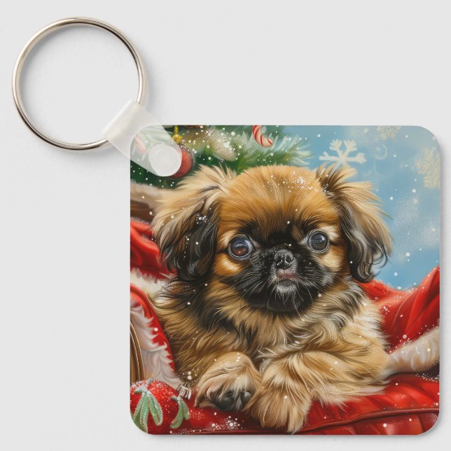 Porte-clés Fête de Noël des chiens de Pékin (Recto)