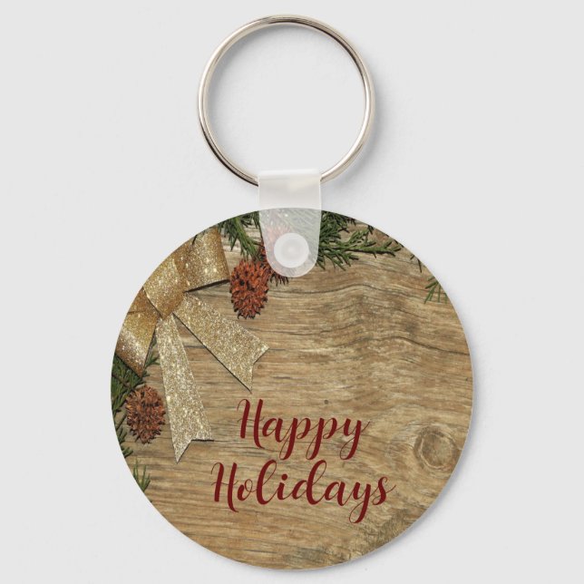 Porte-clés Fête de Noël Golden Green Feuilles Rouge Russe (Recto)