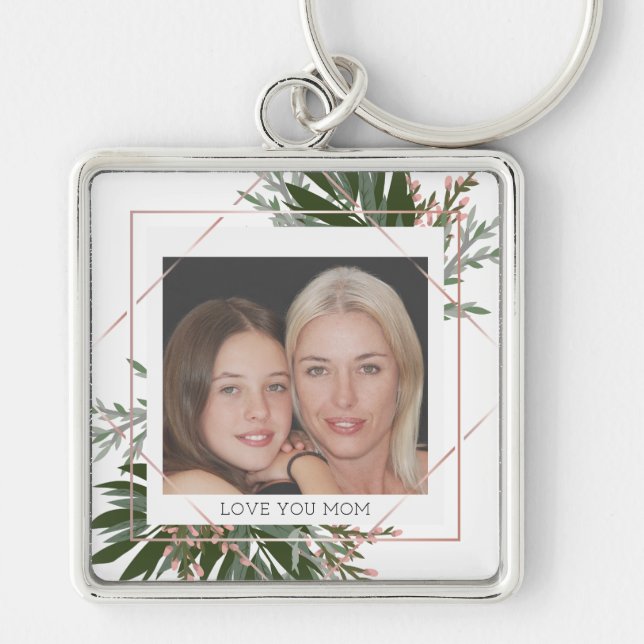 Porte-clés Fête des Mères Rose Gold Floral Photo personnalisé (Devant)