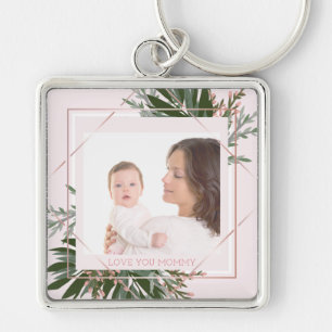 Porte-clés Fête des Mères Rose Gold Floral Photo personnalisé