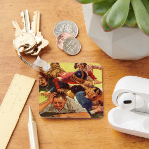 Porte-clés Fête des Pères vintage, enfants de football et chi