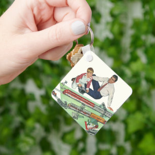 Porte-clés Fête des Pères vintage, papa et fils avec des trai