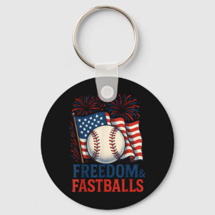Porte-clés Feu d'artifice patriotique Baseball 4 juillet Libe
