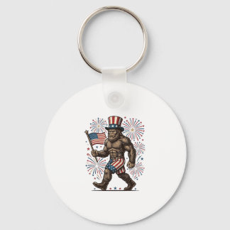 Porte-clés Feu d'artifice patriotique Sasquatch Gravure vinta