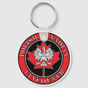 Porte-clés Feuille canadienne polonaise ronde de Vancouver