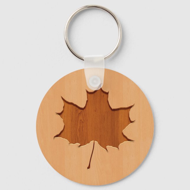 Porte-clés Feuille d'érable gravée sur bois (Recto)