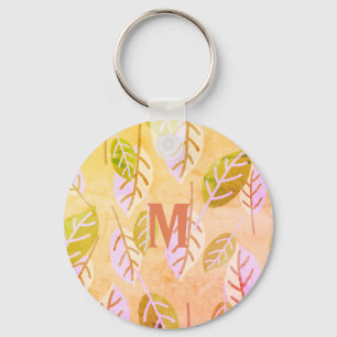 Porte-clés Feuilles Abstraites monogrammes roses et d'âge