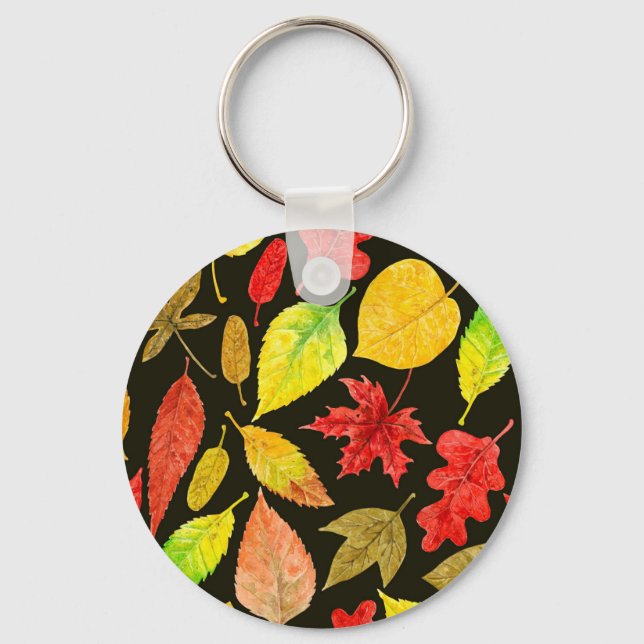 Porte-clés Feuilles d'automne aquarelle foncée (Recto)