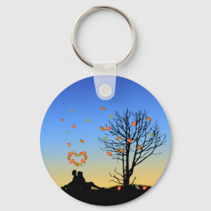 Porte-clés Feuilles d'automne en forme de coeur Couple