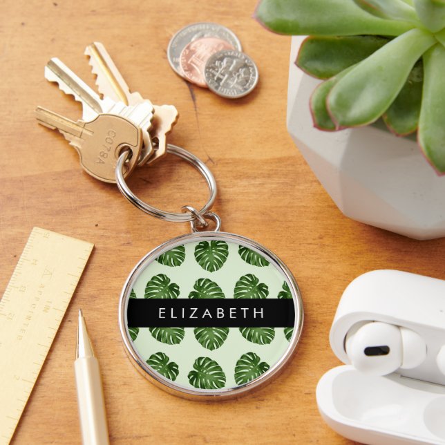 Porte-clés Feuilles de palme, Motif tropical, Votre nom (Bureau)
