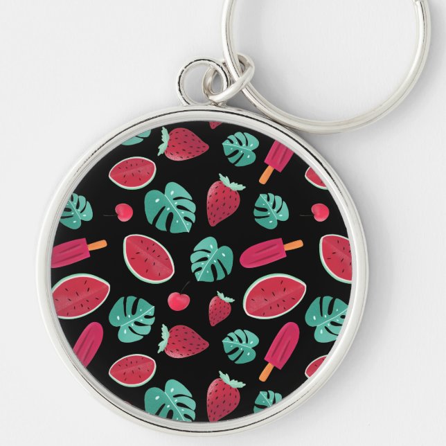 Porte-clés Feuilles de pavot, cerise, fraise et pastèque (Devant)