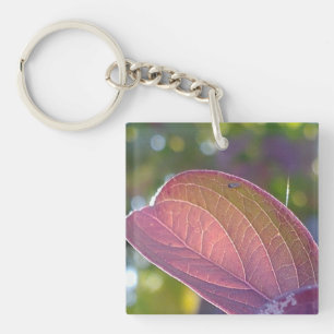 Porte-clés Feuilles Rouges Et Bokeh