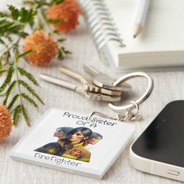 Porte-clés Fière Soeur D'Un Pompier Déterminé Regardez W (Devant Droit)