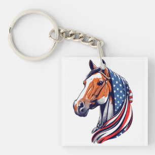Porte-clés Fierté patriotique : Cheval de quartier avec drape
