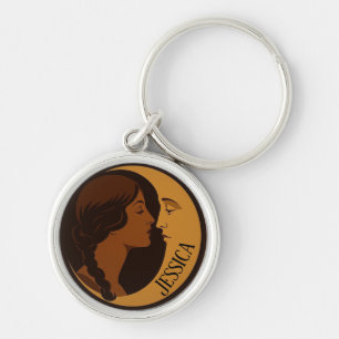 Porte-clés Fille Art Déco gothique et croissant de lune modif