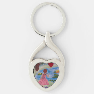 Porte-clés Fille Avec Ballons Rouge Bague À Clé Métal