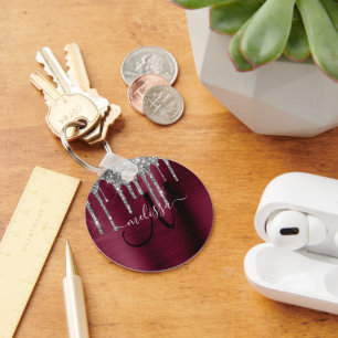 Porte-clés Fille Burgundy Parties scintillant à gouttes d'arg