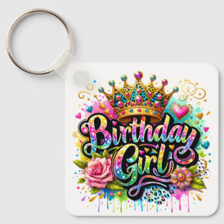 Porte-clés Fille d'anniversaire royale colorée