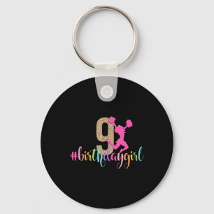Porte-clés Fille de 9 ans d'anniversaire Cheerleader Arc-en-c