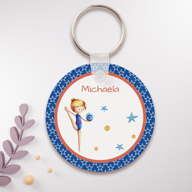 Porte-clés Fille de gymnastique rythmique patriotique avec ba (Créateur téléchargé)