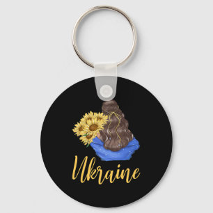 Porte-clés Fille d'Ukraine avec tournesols couleurs bleu jaun