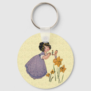 Porte-clés Fille Elf Fairy Daffodil Antique Pâques