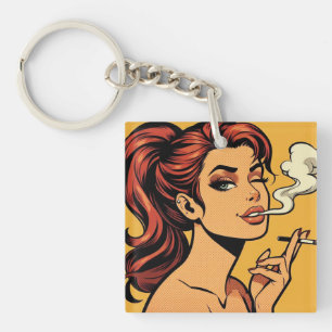 Porte-clés Fille fumeuse   Art pop bande dessinée   Amoureux 