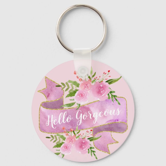 Porte-clés Fille Joli Floral Rose Rose Bonjour Gorgeous Or (Recto)